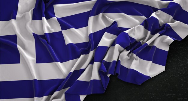 Greece Flag Wrinkled On Dark Background 3D Render