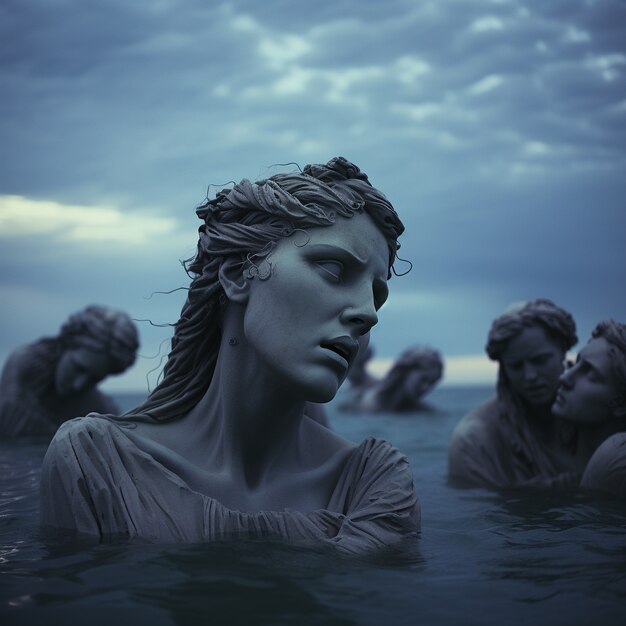 水に浮かぶギリシャの胸像