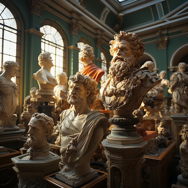 Free photo greek busts inside temple