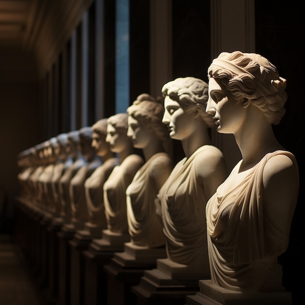 Greek busts standing in line