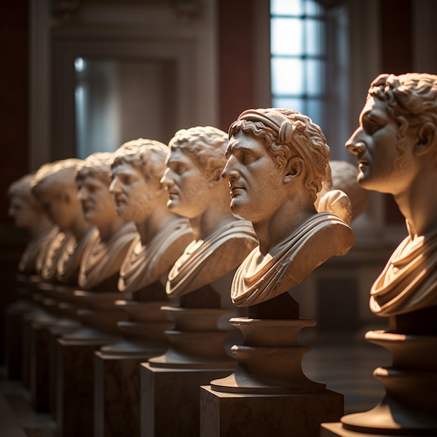 greek busts in temple