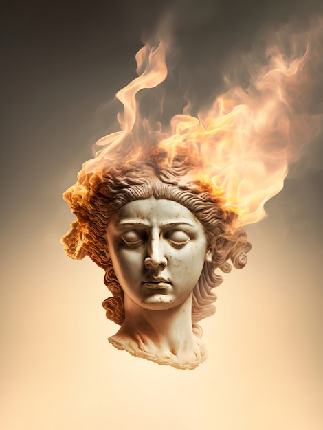 Free photo greek goddess head with fire