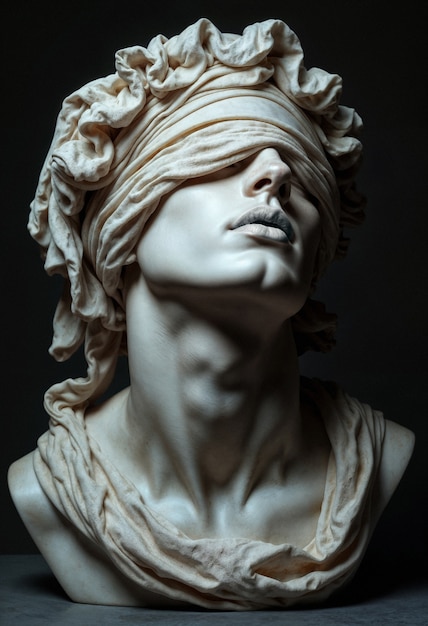 greek sculpture of blindfolded justice