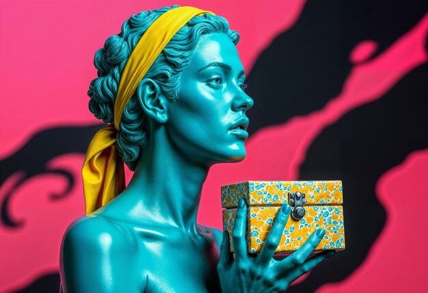 greek sculpture of cyan statue with gift