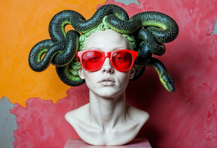 Free Photo greek sculpture of medusa in sunglasses