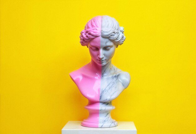 greek sculpture of pink and white bust