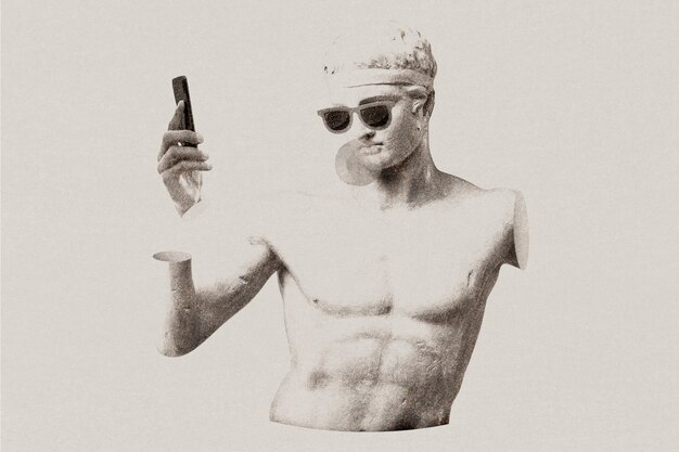 Greek statue with risograph effect remixed media