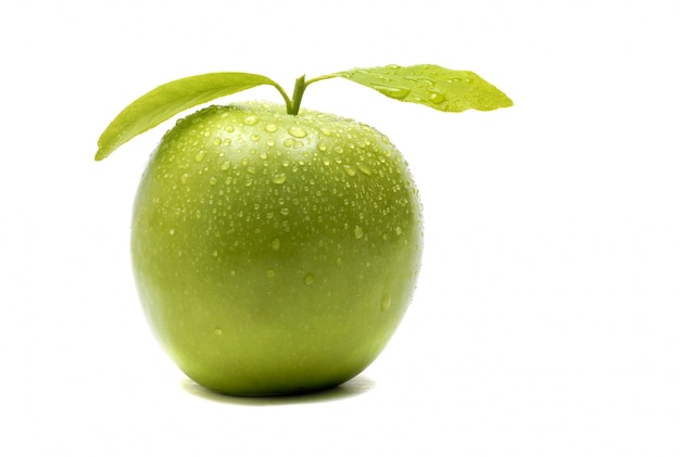 Green apple with leaves