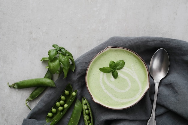 Green bean cream soup in a bowl