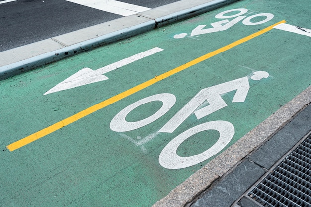 Green bicycle lane closeup 