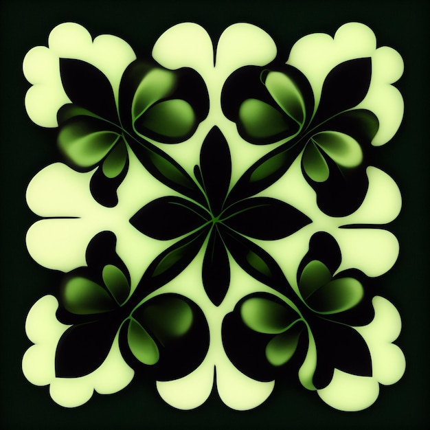 Зелено-черный дизайн с цветочным узором посередине.