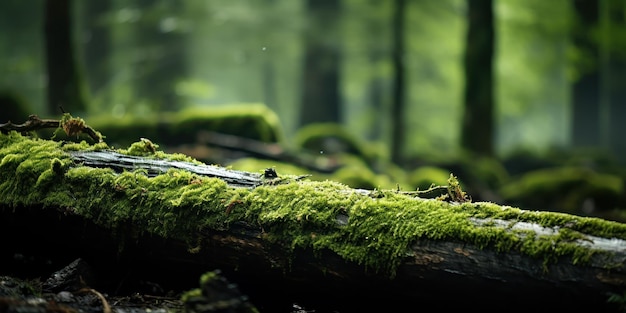 무료 사진 녹색 <unk>은 숲의 이야기를 속삭이는 쓰러진 나무를 장식합니다.