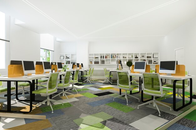 green business meeting and working room on office building with bookshelf
