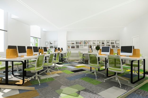 green business meeting and working room on office building with bookshelf