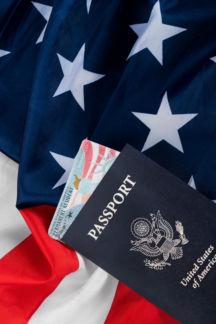 Free Photo green card and passport assortment flat lay