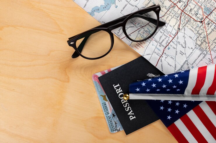 Free Photo green cards and passports top view