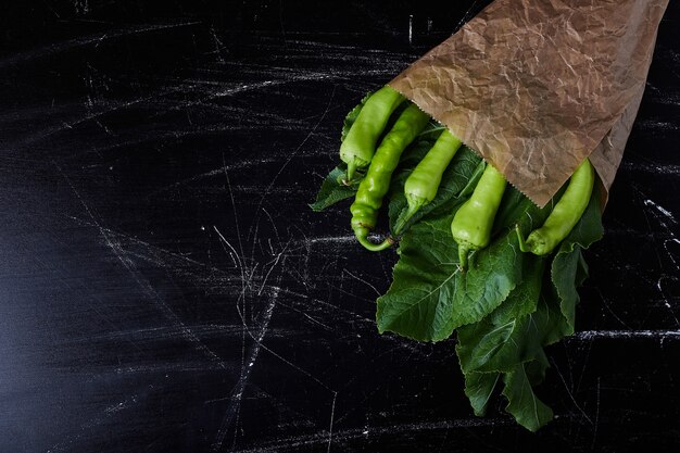 Green chili pepper on black