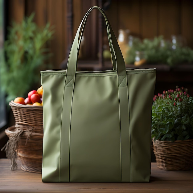 Free photo green cotton plain tote bag