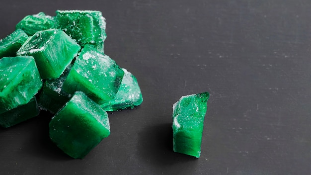 Green cubes of ice