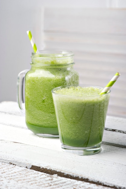 Free photo green detox smoothie. smoothie recipes for a fast weight loss