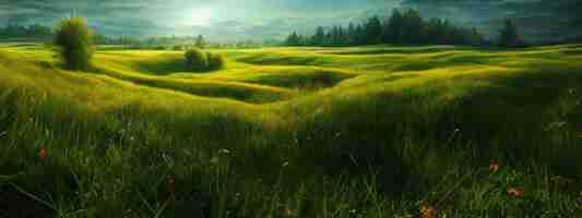 Free photo green field tree and blue sky great as a background web banner generative ai