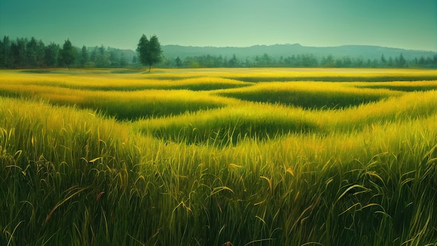 Free photo green field tree and blue skygreat as a backgroundweb banner generative ai