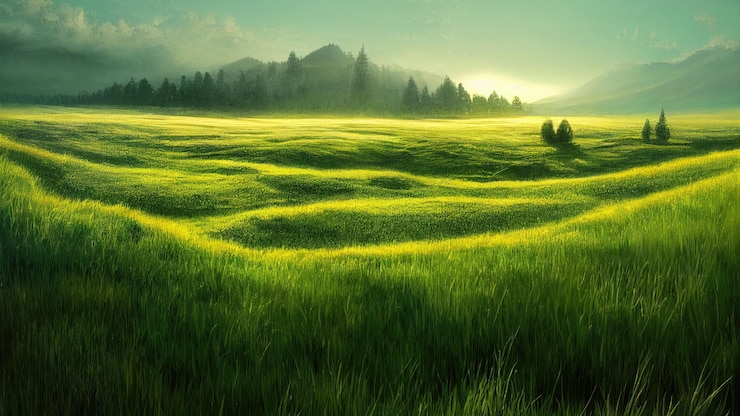 Free Photo green field tree and blue skygreat as a backgroundweb banner generative ai