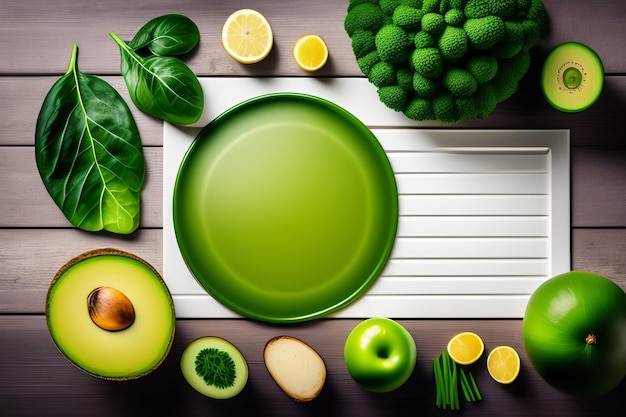녹색 야채와 함께 테이블에 녹색 음식