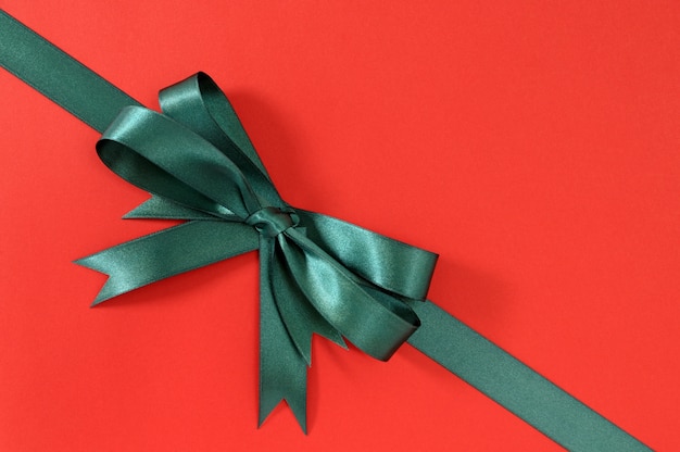 Green gift ribbon with red background