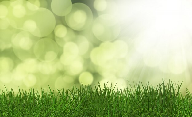 デフォーカスの背景に緑豊かな芝生のレンダリング3D