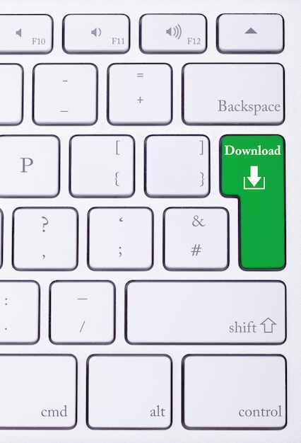 ダウンロードワードが書かれた緑色のキー。デジタルデータ転送