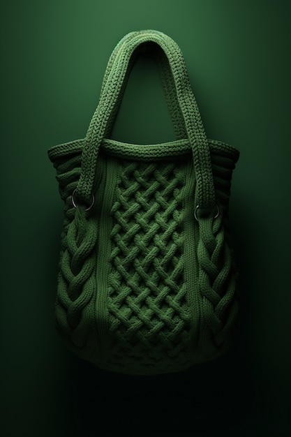 Green knitted bag still life