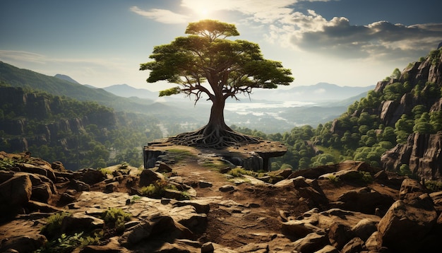 Foto gratuita il paesaggio verde, una scena tranquilla, mette in mostra la bellezza della natura generata dall'intelligenza artificiale