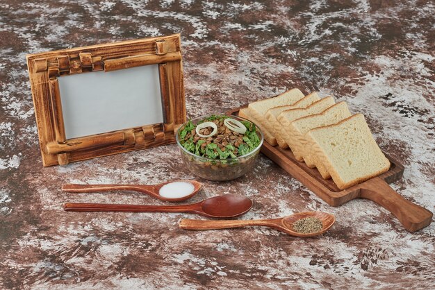 Green lentil salad with herbs and spices.