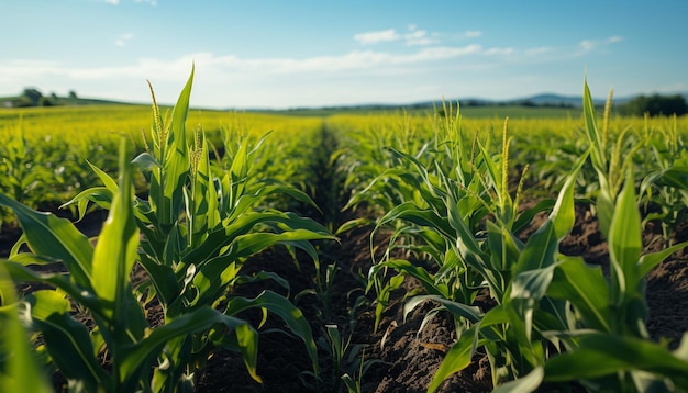 Green meadow corn crop blue sky fresh harvest generated by AI