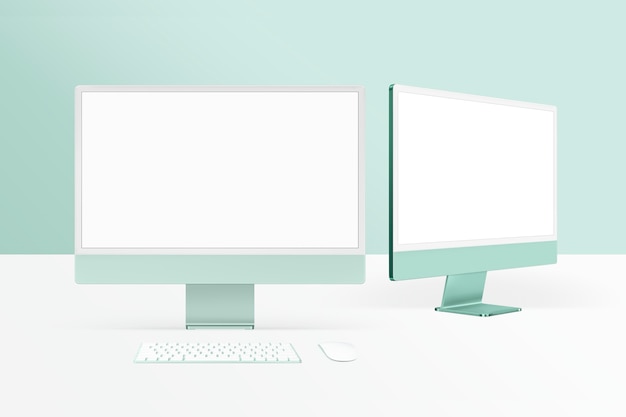 Free photo green minimal computer desktop screen digital device with design space