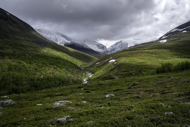 Green mountains on a cloudy day