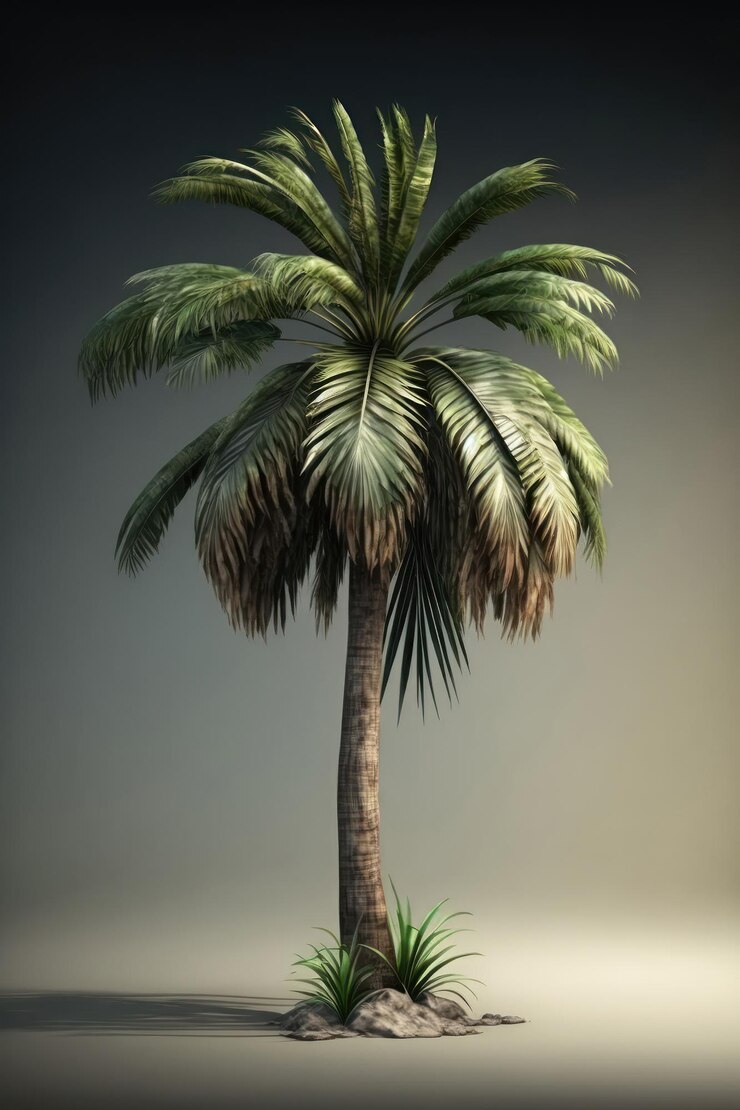 Free Photo green palm tree isolated on gray gradient background