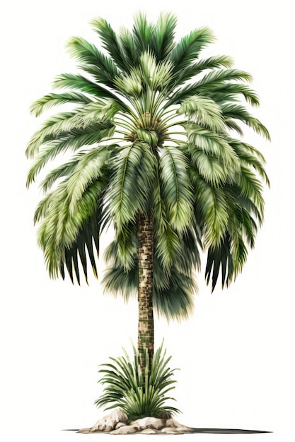Зеленая пальма с веткой на белом фоне
