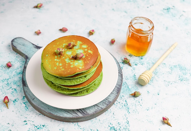 Green Pancakes with Matcha Powder and Red Jam – Free Stock Photos for Download