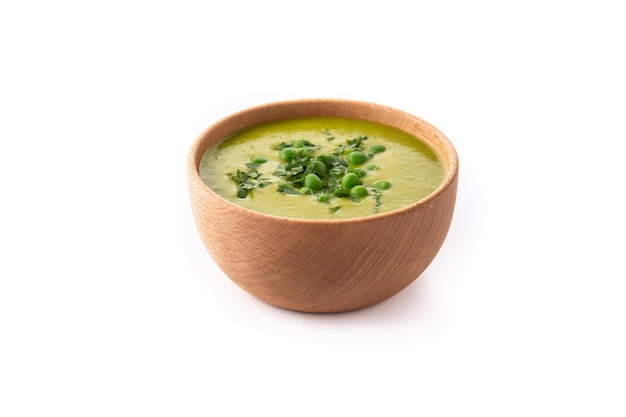 Green pea soup in a bowl