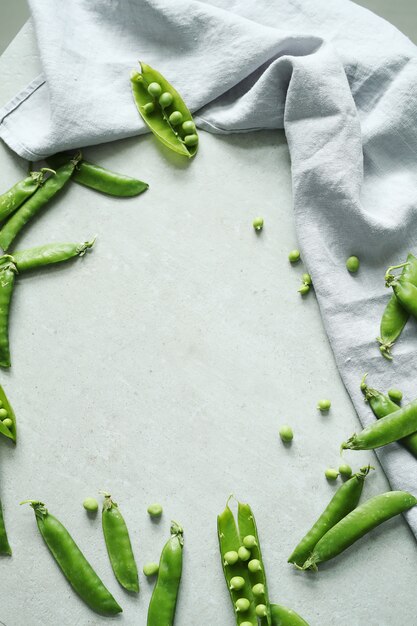 Green peas top view background