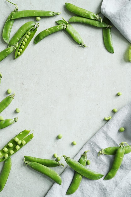 Green peas top view background