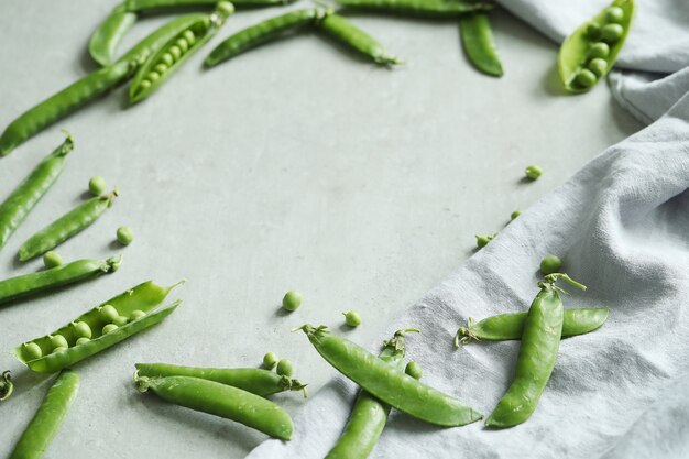 Green peas top view background