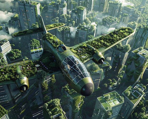 Free photo green plane in ecofriendly environment