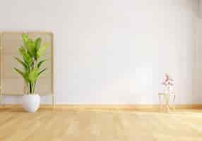 Free photo green plant in white living room with free space