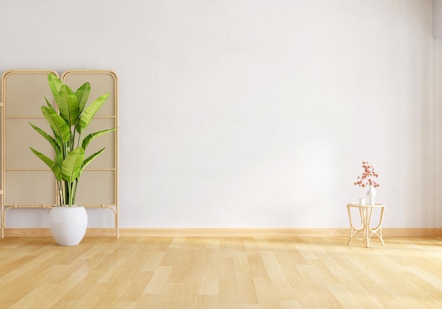 Green plant in white living room with free space