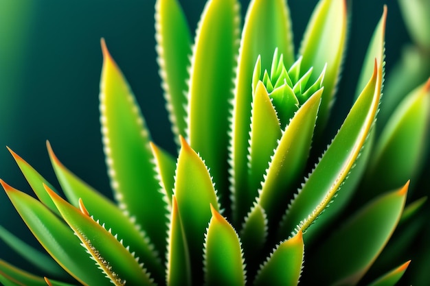 A green plant with a green leaf that has the word aloe on it.