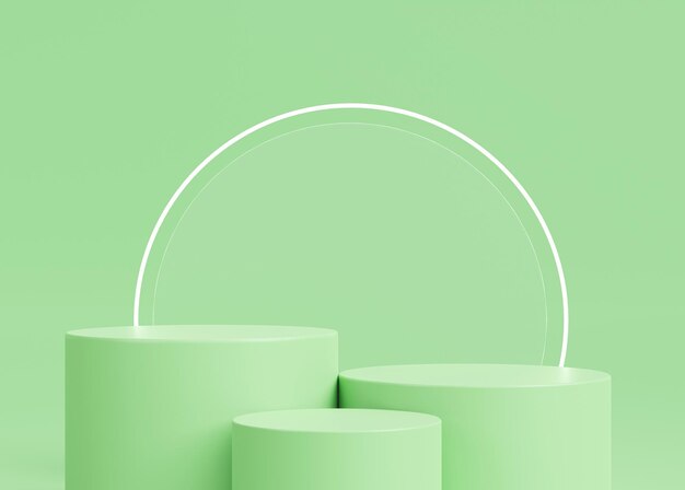 緑の表彰台の製品ディスプレイの背景3Dイラスト製品配置のための空のディスプレイシーンのプレゼンテーション