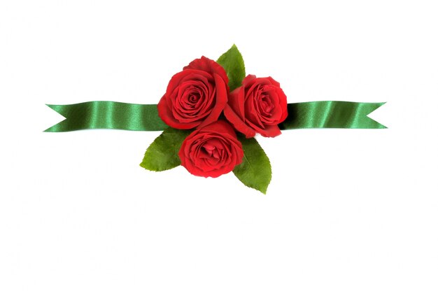 Green ribbon with red flowers